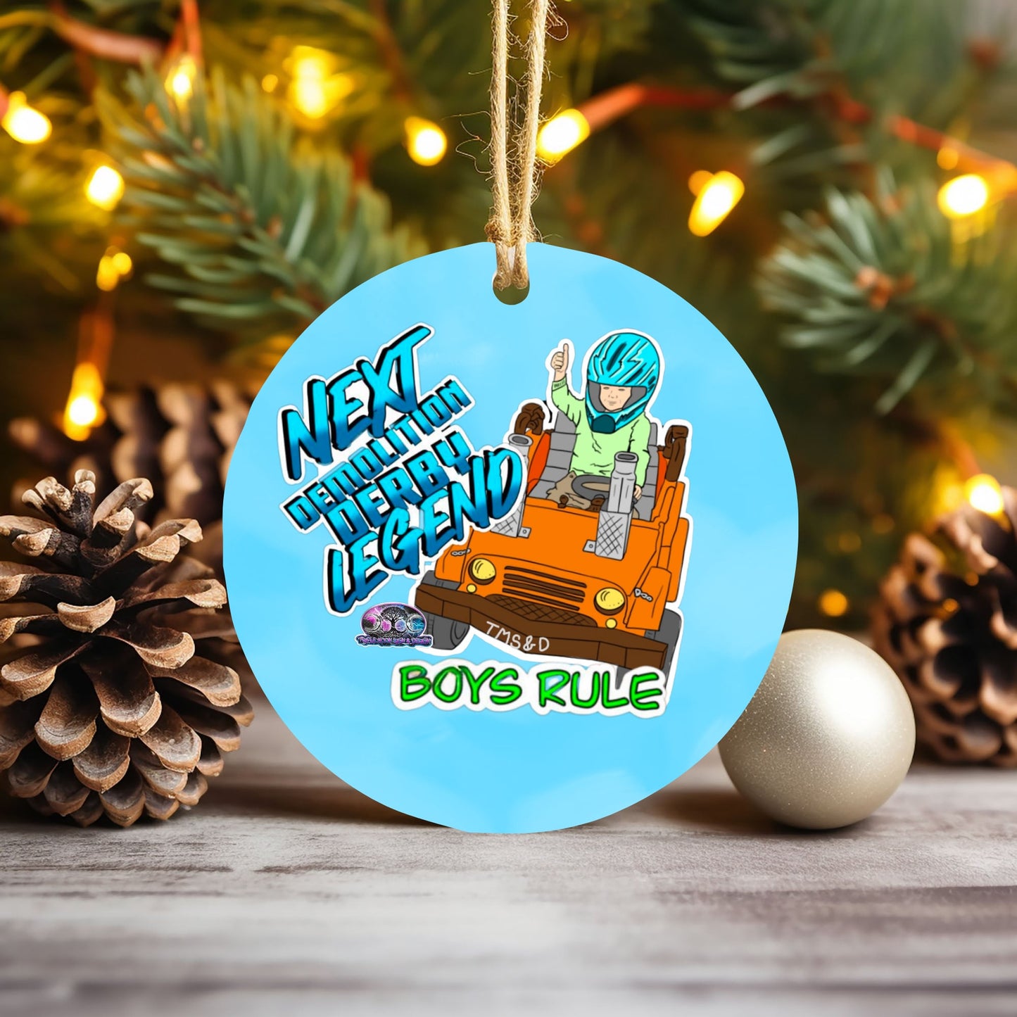 Boys power wheels Christmas ornament