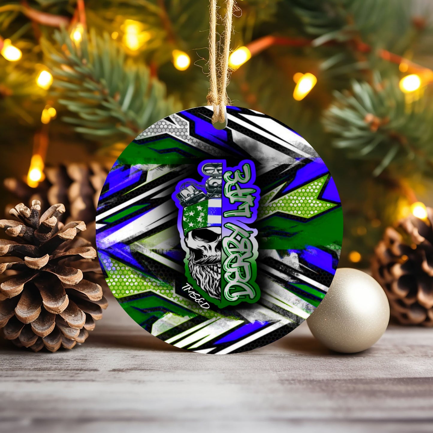 Green Blue "Derby Life" Motor Head Christmas Ornament